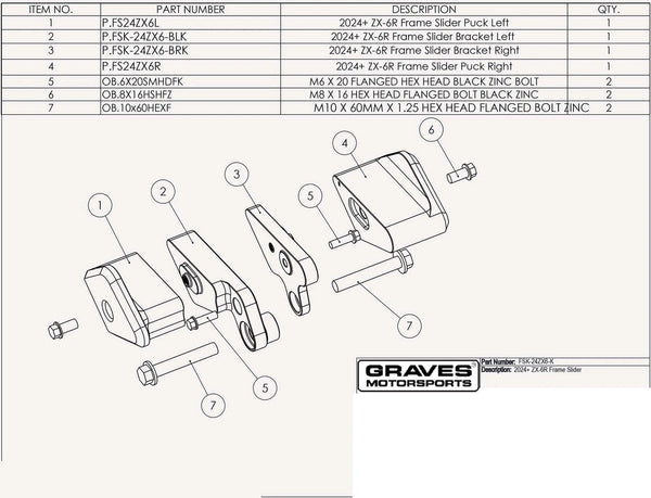Graves Motorsports Kawasaki ZX-6R Frame Sliders 2024 +
