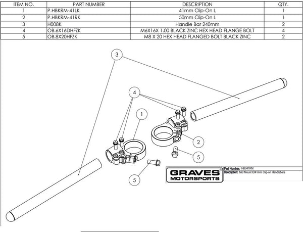 Graves Motorsports WORKS 41mm Mid Mount Clip-on Handlebars