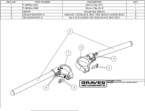 Graves Motorsports Mid Mount 50mm Clip-on Motorcycle Handlebars
