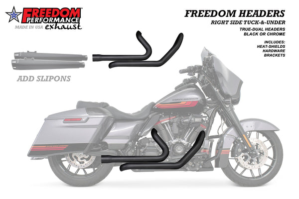 Freedom Performance HARLEY TOURING RIGHT SIDE TUCK & UNDER TRUE-DUAL HEADERS Fits '95-Present