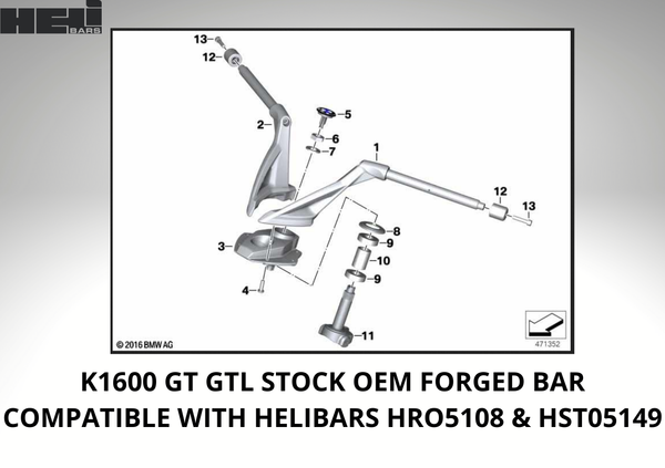 HeliBars BMW K1600GTL Horizon ST Multi-Axis Adjustable Handlebars