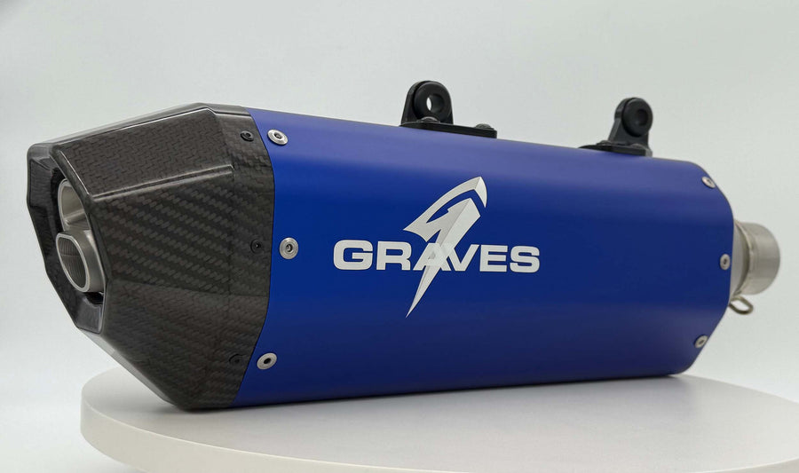Graves Motorsports KTM - Husqvarna - GasGas Dual Stage Quiet Core Stainless Exhaust - Blue