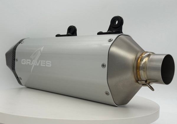Graves Motorsports KTM - Husqvarna - GasGas Dual Stage Quiet Core Stainless Exhaust - Silver