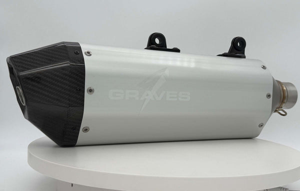 Graves Motorsports KTM - Husqvarna - GasGas Dual Stage Quiet Core Stainless Exhaust - Silver