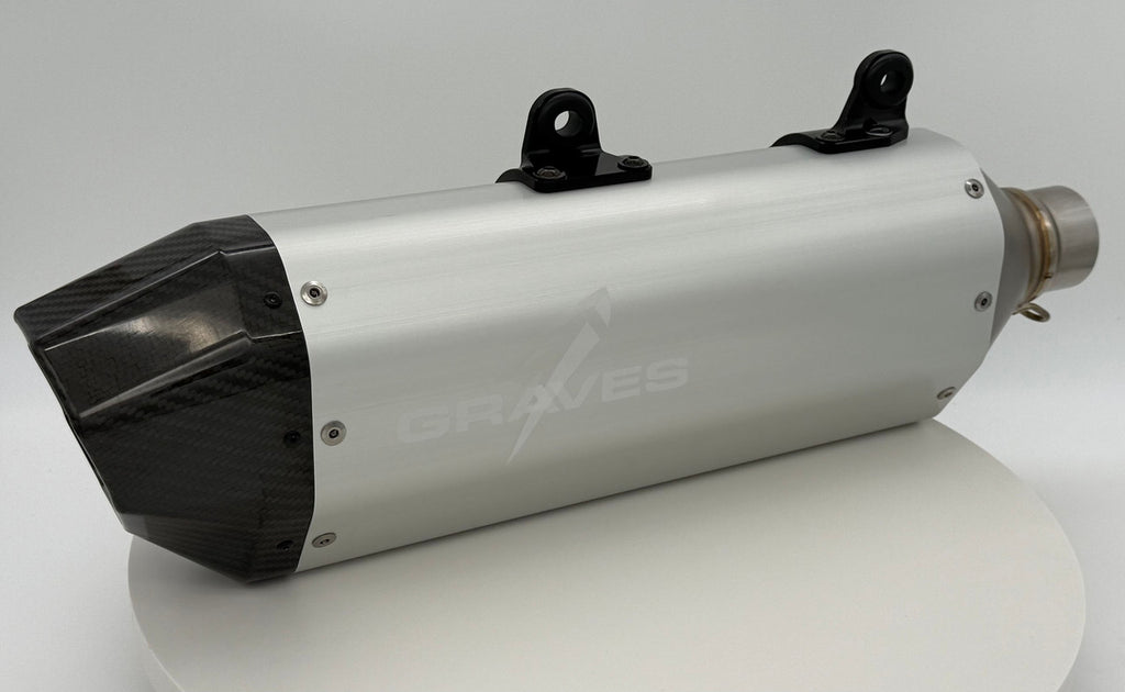 Graves Motorsports KTM - Husqvarna - GasGas Dual Stage Quiet Core Stainless Exhaust - Silver