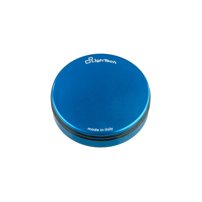LighTech FBC36COB cobalt blue brake fluid reservoir cover for Yamaha MT-09; single cover with laser-engraved branding.