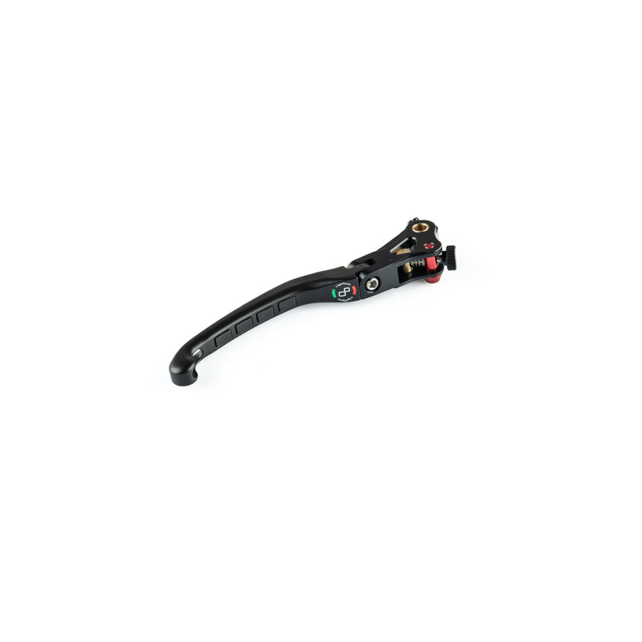 LighTech LEVD132K - K-profile black folding brake lever, including the model-specific mounting adapter shown; single lever.