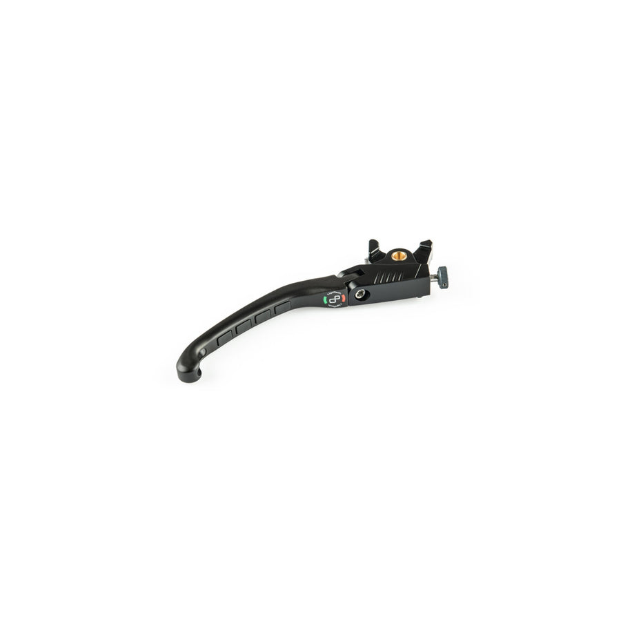 LighTech LEVD144K - K-profile black folding brake lever, including the model-specific mounting adapter shown; single lever.