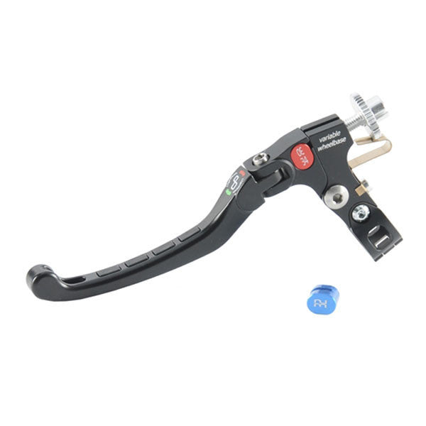 LIGHTECH LEVXF100K - black K-geometry folding cable clutch lever with mounting perch and hinged clamp, front assembly view