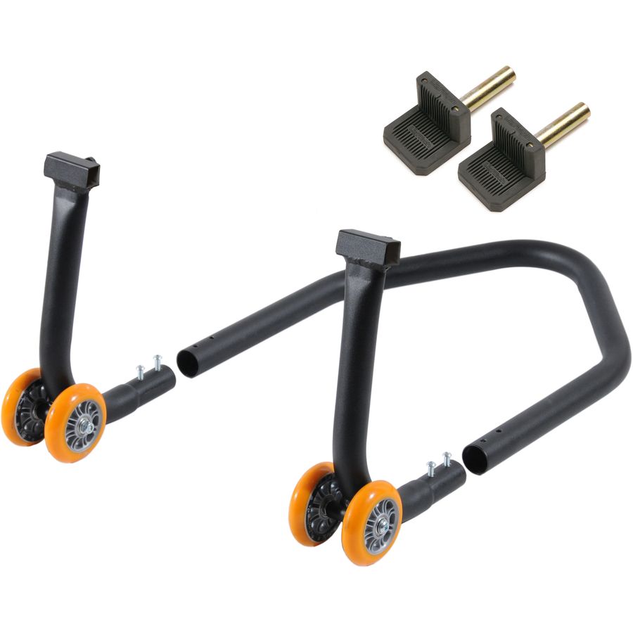 LIGHTECH RSF039P - black modular steel rear paddock stand, four wheels, unassembled frame and separate rubber sliding-block lifters