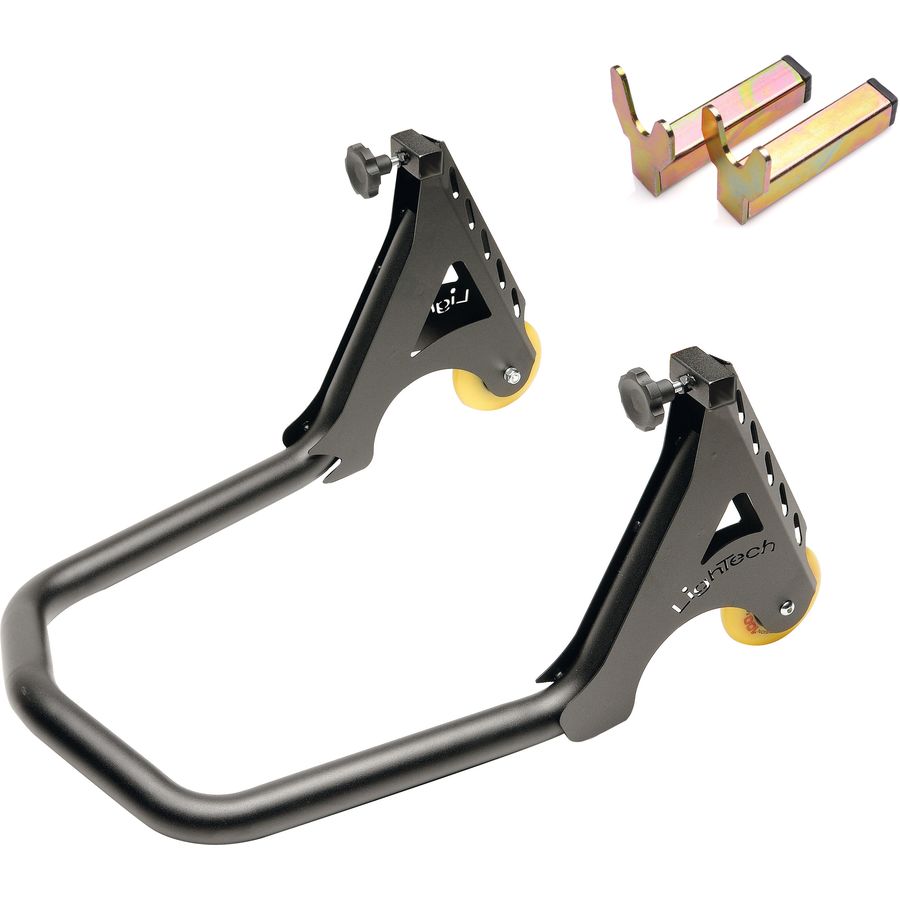 LIGHTECH RSF21F - black steel rear paddock stand, two wheels, frame and separate fork lifters