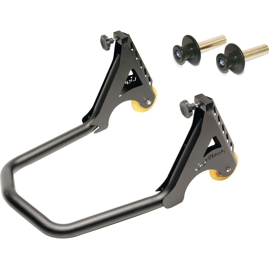 LIGHTECH RSF21R - black steel rear paddock stand, two wheels, frame and separate nylon roller lifters