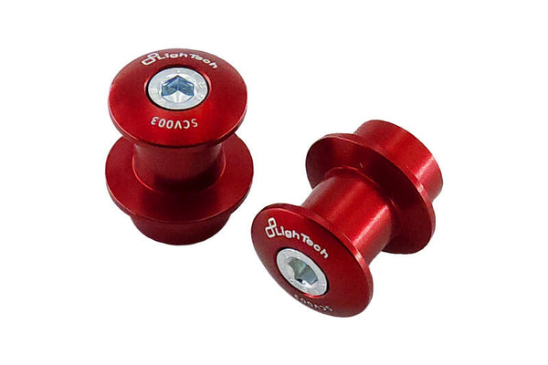 LighTech SCV003ROS red M6 swingarm paddock-stand spools, pair; rear stand not included.