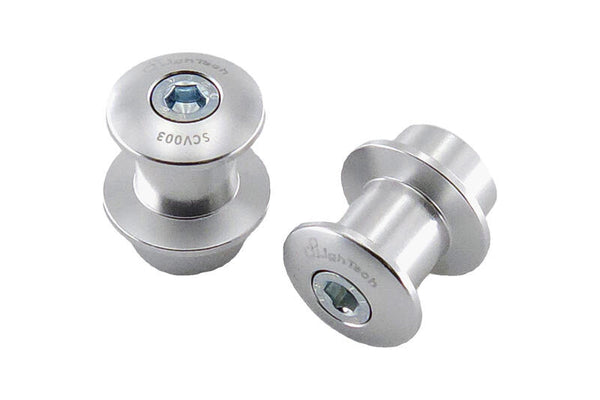 LighTech SCV003SIL silver M6 swingarm paddock-stand spools, pair; rear stand not included.