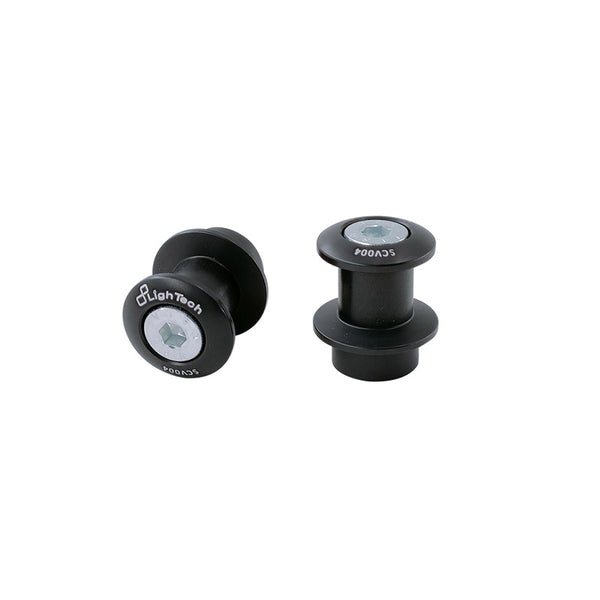 LIGHTECH SCV004NER - black M8 swingarm spools, pair; SCV004 markings visible