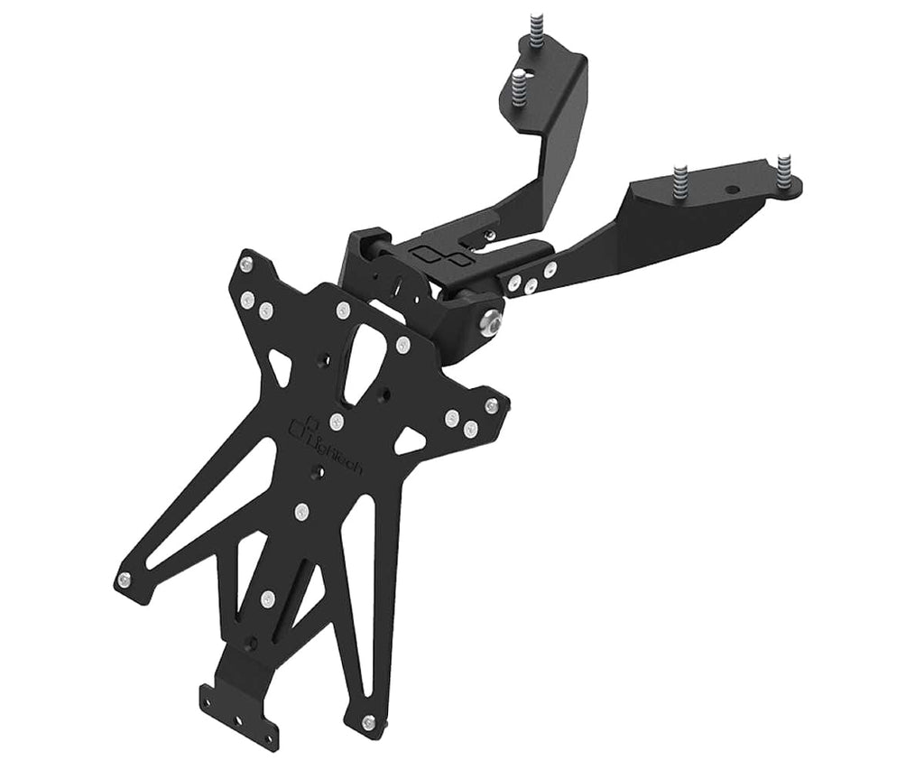 LighTech TARYA132A1 black A1 license plate holder for Yamaha TMAX 560 2022-2026; Italy/Germany/Slovenia plate support, without plate light and reflector.