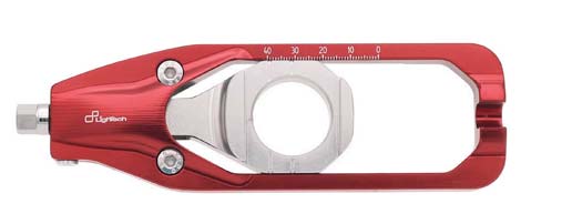 LighTech TESU007ROS red chain-adjuster main body, manufacturer-labelled single-side detail; the opposite assembly and complete kit are not shown.