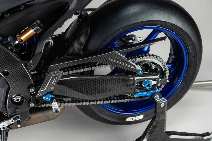 LighTech CARY0920 carbon rear mudguard installed view; other accessories are separate.