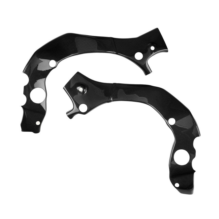 LighTech CARY0950 gloss carbon frame protectors. Installation requires separately sourced cable ties, double-sided tape or suitable adhesive.