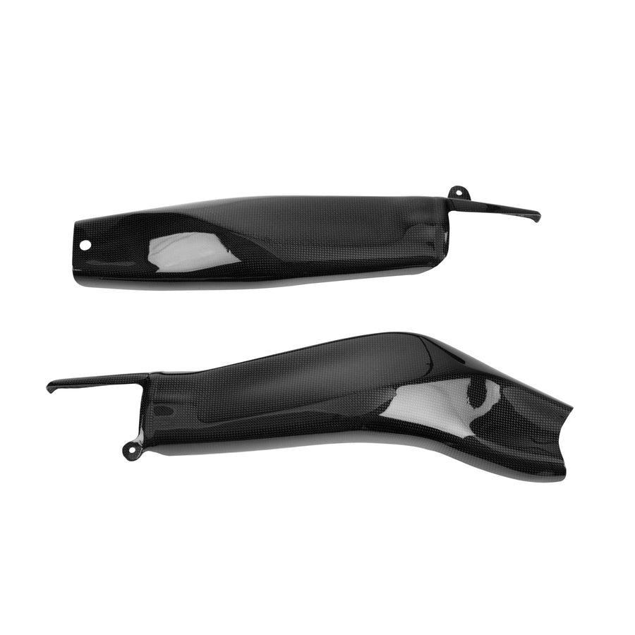 LighTech CARY0960 gloss carbon swingarm protectors. Installation requires separately sourced cable ties, double-sided tape or suitable adhesive.