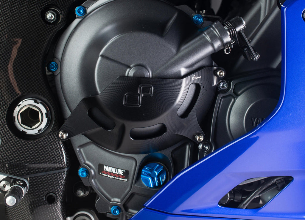 LighTech ECPYA014NER right clutch cover protector - black installed view; other accessories are separate.