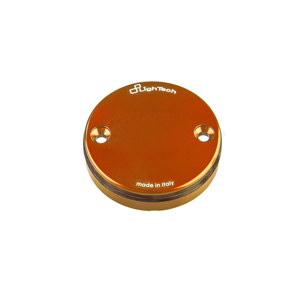 LighTech FBC33ARA front brake reservoir cap - orange. Clutch and rear brake reservoir caps are not included. Compare the original reservoir and fixing points before ordering.