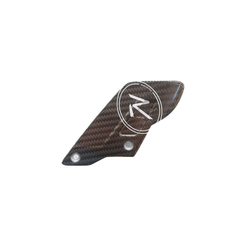 LighTech FTR1151 R-version carbon heel guard, left, gear-shift side; one guard with physical R-version graphics.