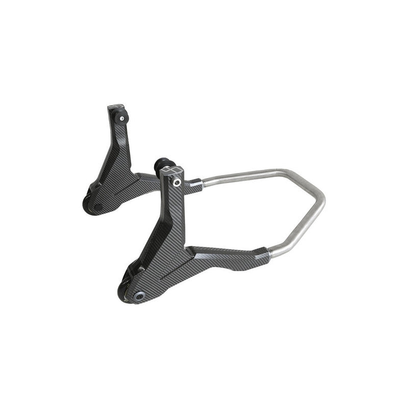 LighTech RSC004R carbon rear paddock stand with roller supports; motorcycle is separate.