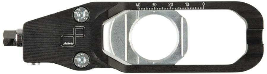 LighTech TEYA011NER black chain adjuster for Yamaha R9 2025-2026 - component view 1, one side of the supplied pair. Rear-stand lifters sold separately.