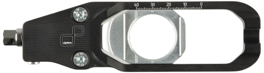 LighTech TEYA011NER black chain adjuster for Yamaha R9 2025-2026 - component view 1, one side of the supplied pair. Rear-stand lifters sold separately.