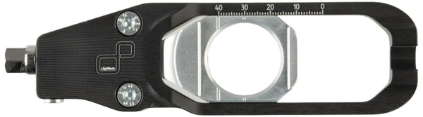 LighTech TEYA011NER black chain adjuster for Yamaha R9 2025-2026 - component view 1, one side of the supplied pair. Rear-stand lifters sold separately.