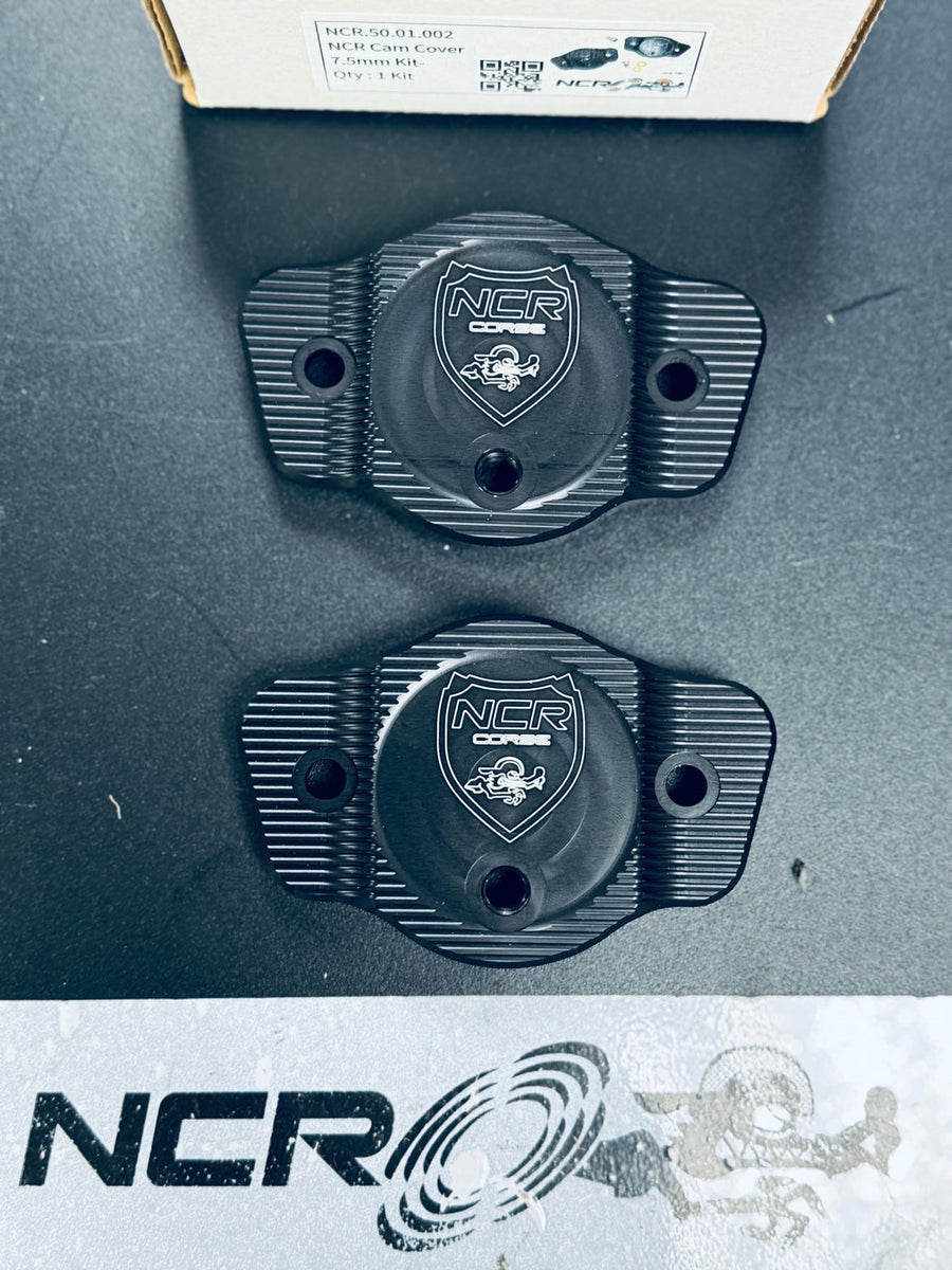 NCR CORSE RIDGED black anodized aluminum cam cover set for Ducati 2V engines – pair, identical exterior for 7.5mm and 9.5mm