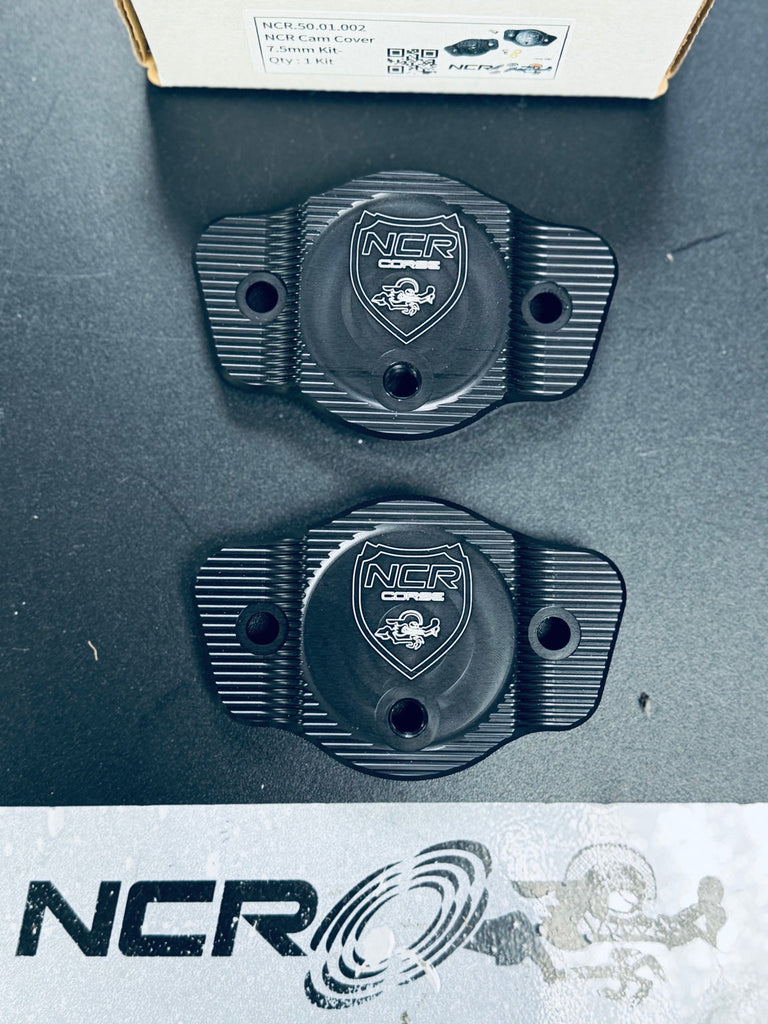 NCR CORSE RIDGED black anodized aluminum cam cover set for Ducati 2V engines – pair, identical exterior for 7.5mm and 9.5mm
