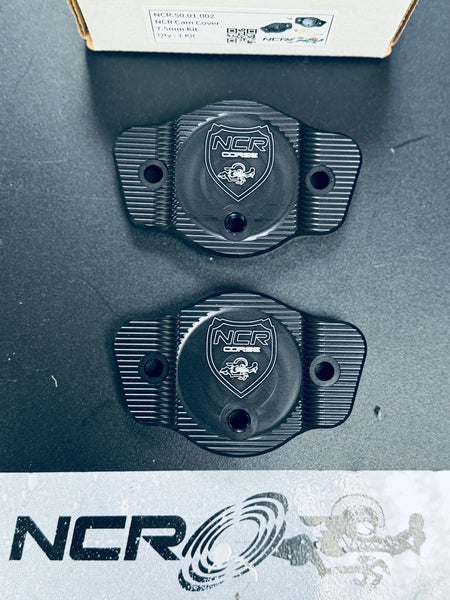 NCR CORSE RIDGED black anodized aluminum cam cover set for Ducati 2V engines – pair, identical exterior for 7.5mm and 9.5mm