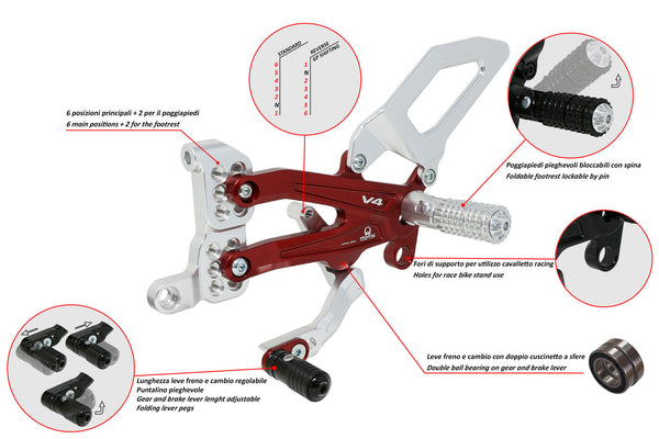 CNC RACING | Adjustable rear sets Ducati Panigale V4 series for V4,V4 S and V4 Speciale - Pramac Racing limited Edition
