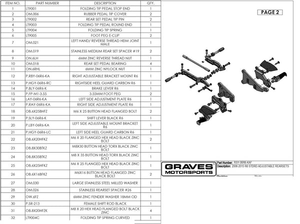Graves Motorsports Yamaha R6 Adjustable Rearsets 2006-2022