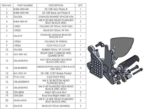 Graves Motorsports WORKS Kawasaki ZX-10R / ZX-10RR Adjustable Rearsets