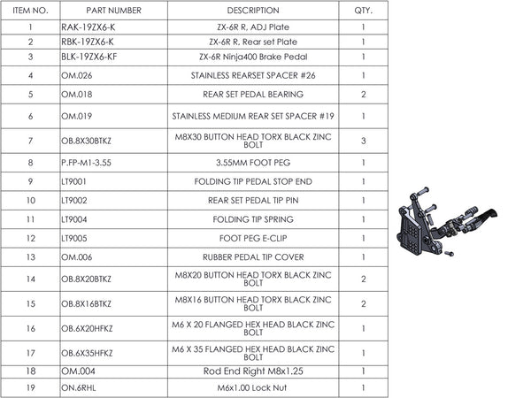 Graves Motorsports WORKS Kawasaki ZX-6R Adjustable Rearsets