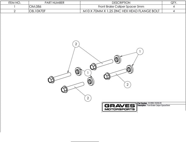 Graves Kawasaki ZX-6R Oversized Front Brake Rotor Spacer + Bolt Kit