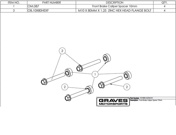 Graves Kawasaki ZX4-RR Oversized Front Brake Rotor Spacer + Bolt Kit