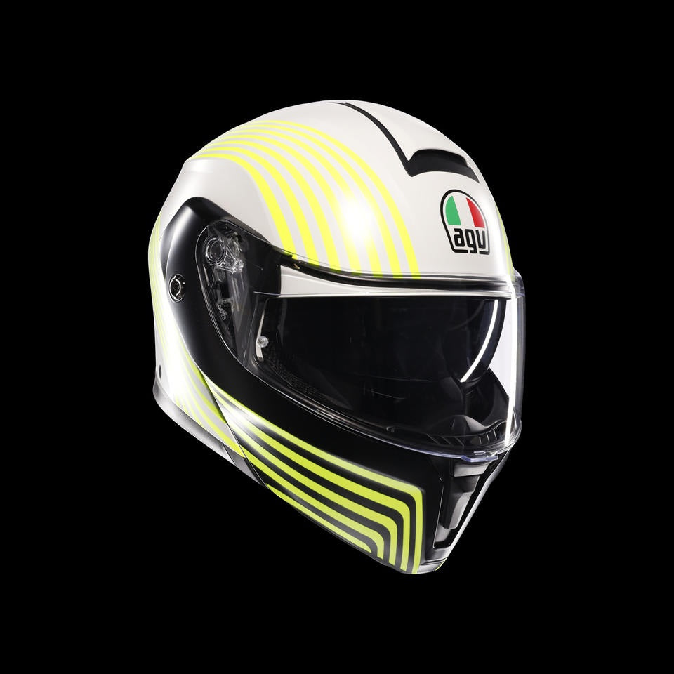 AGV STREETMODULAR ISEO MATT WHITE/BLACK/YEL FLUO - MOTORBIKE FLIP UP HELMET DOT(E2206)