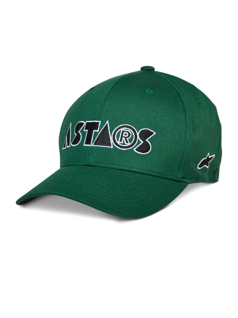 Alpinestars Cereal Hat, Green Baseball Cap, white and black ASTARS embroidered logo, curved bill, structured crown, casual sportswear