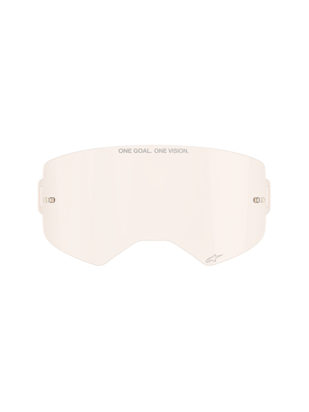 Alpinestars Supertech Goggle Lens, Light Copper Rose tint, injection-molded polycarbonate replacement lens, featuring 'ONE GOAL. ONE VISION.' branding and small star logo, integrated tear-off posts, off-road and motocross goggle accessory