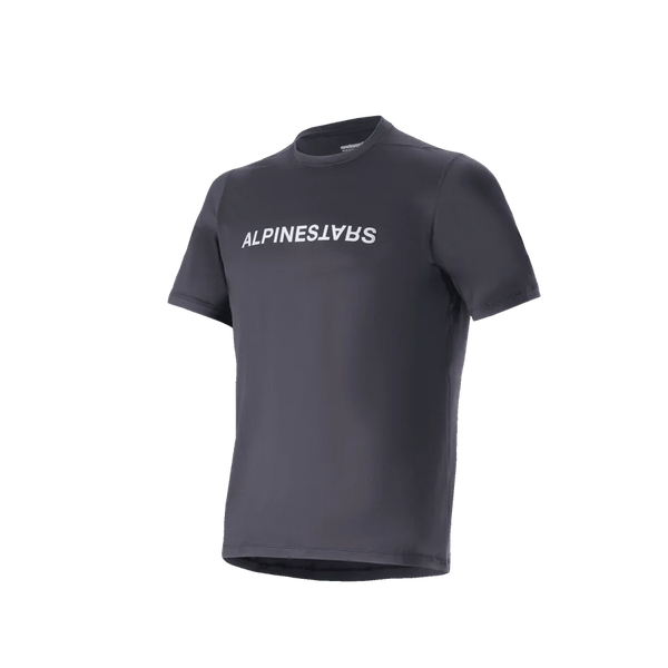 Alpinestars A-Dura Switch Jersey, Short Sleeve MTB top, Black with white wordmark logo, moisture-wicking technical fabric.
