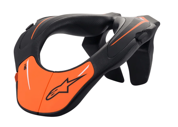 Alpinestars Youth Neck Support, Motocross Neck Brace, Black and Orange, ergonomic injected polymer frame with textured surface, protective gear for young riders and off-road racing