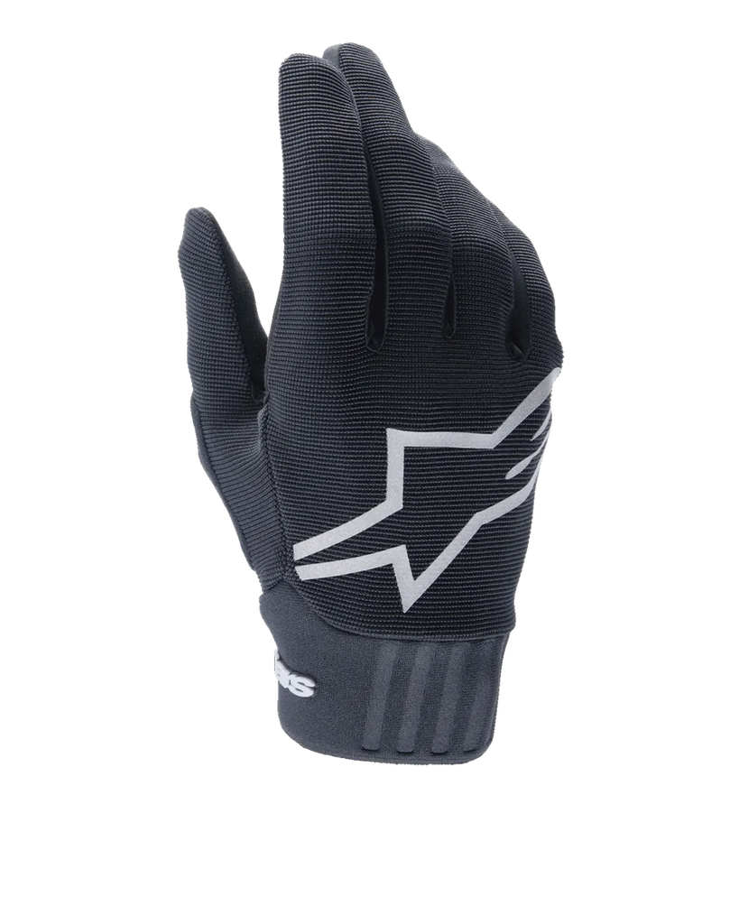 Alpinestars A-Dura Gel Gloves, MTB Cycling Gloves, Black, large white star logo on the back, textured polyester and spandex upper, ribbed neoprene cuff