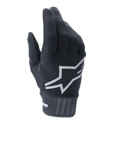 Alpinestars A-Dura Gel Gloves, MTB Cycling Gloves, Black, large white star logo on the back, textured polyester and spandex upper, ribbed neoprene cuff