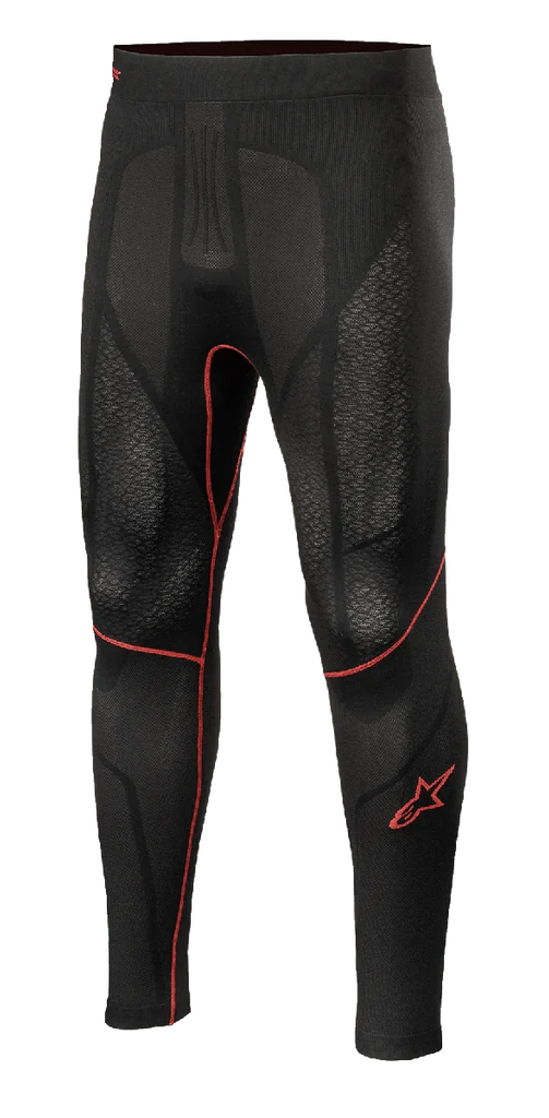 Alpinestars Ride Tech V2 Bottom Summer, Motorcycle Base Layer Pants, Black with Red Accents, Textured Mesh Panels, Red Star Logo on Leg, Breathable Compression Performance Layer