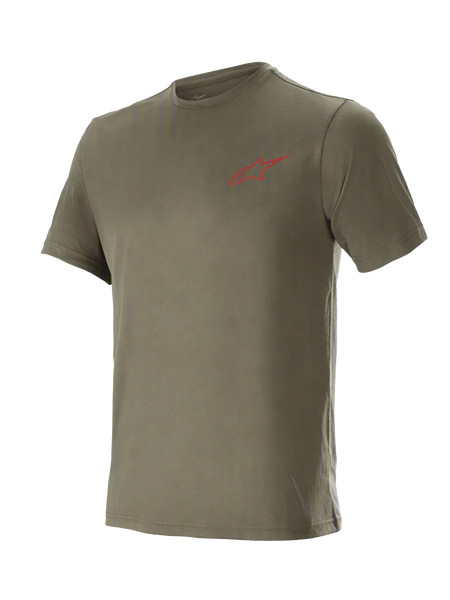 Olive Vert Tech Short Sleeve Tee, technical mountain bike jersey featuring moisture-wicking DriRelease fabric and a red Alpinestars chest logo.