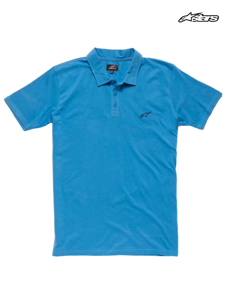 Alpinestars Perpetual Polo, casual short-sleeve polo shirt in turquoise, self collar, button placket, and embroidered black Astar logo on the chest, cotton jersey construction